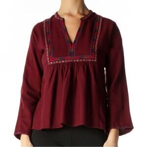 Madewell Blouse Size Small Red Embroidered Beaded Long Sleeve Cowgirl Western